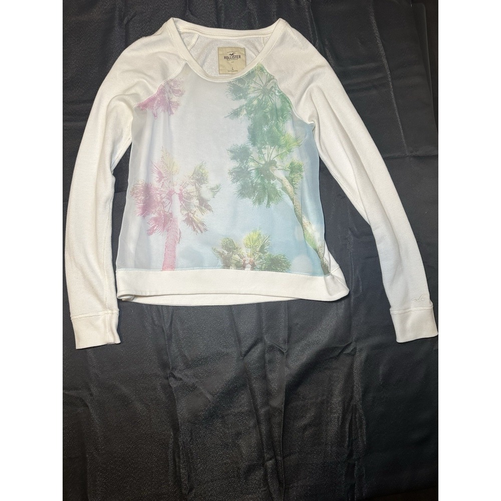 Hollister Cali Palm Tree Sheer Front Crewneck Long Sleeve Large Y2K Coastal Surf